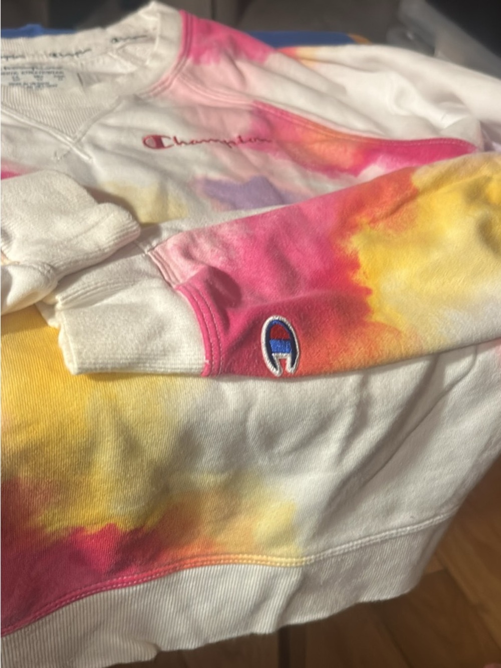 Champion Tie-Dye Sweatshirt in Pink, Yellow, Orange